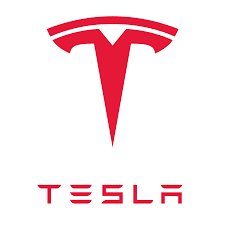 A red and white logo of tesla.